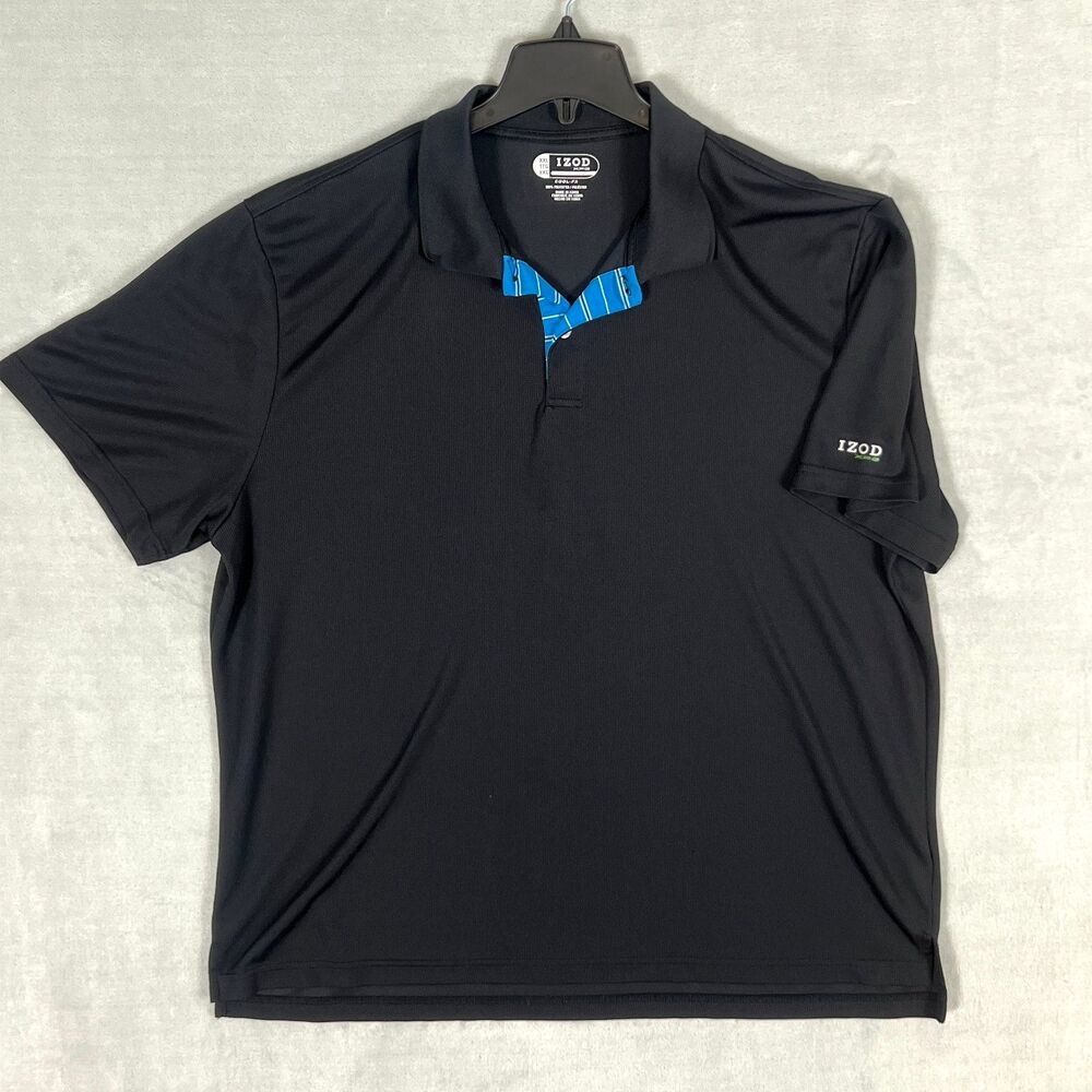 Izod XFG Cool-FX Men’s Golf Polo Shirt Black Blue Trim Moisture Wicking Size XXL